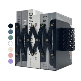 Kingsmile Book Ends, Adjustable Bookends for Shelves, Metal Bookends for Heavy Books, Book Stopper Organzier with Pen Holder for Desk, Kids Room, Office, Classroom, Library, Study Room.(Black)