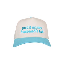 KATYDID Put It On My Husband's Tab Hat - Two Toned Vintage Hat - Stylish 5 Panel Hat for Women - Trendy Vintage Baseball Cap (Aqua/Tan)