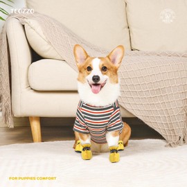TEOZZO Dog Shoes Dog Boots & Paw Protector, Anti-Slip Sole Winter Dog Booties with Reflective Straps Dog for Small Medium Dogs 4PCS (Yellow, Size 3: 1.37"(Width))