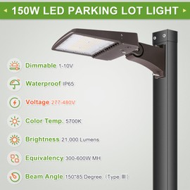 480V 150W LED Parking Lot Light, 5000K 21000LM [Eqv. 500W HPS] LED Shoebox Light with Direct Pole Mount, Outdoor Area Street Light, IP65 20KV Surge Protection, AC 277-480V, UL&DLC Certified