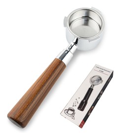 51mm Bottomless Portafilter, AolKee Reusable Coffee Strainholder, 51mm Three Ear Handle with Stainless Steel Espresso Filter Basket, Solid Wood Handle Compatible with Delonghi EC680 EC685