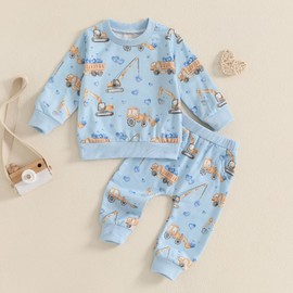 Toddler Baby Boy Valentines Day Outfit Truck Heart Print Sweatshirt Top Pants Set Sweatsuit 2Pcs Valentines Clothes (US, Age, 18 Months, 24 Months, Blue)