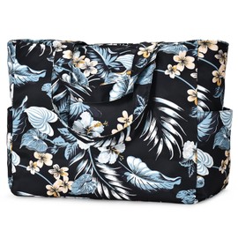 oscaurt Beach Bag Large Tote Bag Women's Handbag Shoulder Bag Beach Bag XXL Family Travel Bag Sports Bag Bath Bag Sauna Bag Gifts for Women, black flowers