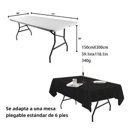 PUBAMALL Mantel Rectangular de Poliéster, 300cm x 150cm, para Mesa de Banquetes, Eventos y Hogar (Negro)