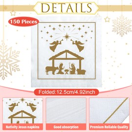 150 Pieces Christmas Nativity Napkins Religious Paper Cocktail Christmas Napkins Nativity of Jesus Xmas Party Decorations Happy Birthday Party Supplies, 5 x 5 Inch