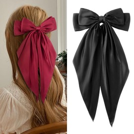 Pack of 2 Hair Bows Women's Large Bow Clips, Hair Bows Girls Bow Hair Bow, Headwear Accessories Women (Black + Red)