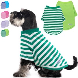 2 Pieces Stripe Dog Clothes for Small Dogs Summer Dog Shirt Cute Soft Puppy Clothes Bresthable Chihuahua Cat Clothes XS~XXL Pet Clothing (Green, X-Large)