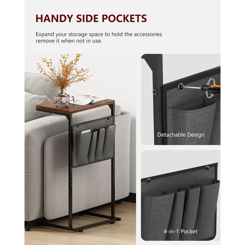 Vantic C Shaped End Table, Small Side Table for Couch