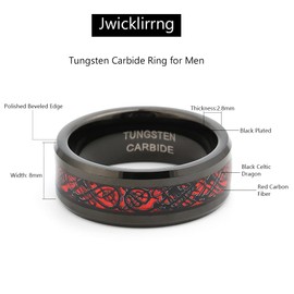 Jwicklirrng Size 7 8MM Dragon Tungsten Carbide Band Ring for Men Black Wedding Band Ring with Red Carbon Fiber Engagement Ring for Men Band Ring Gifts for Boyfriend Father