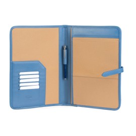 Leather Pad Folio, Executive Folio A4, Genuine Leather Portfolio, Professional Notebook Holder, Leather Business Folder for Men and Women (Light Blue)