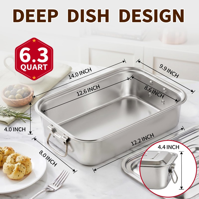 Extra Deep Stainless Steel Lasagna Pan with Loop Handles &