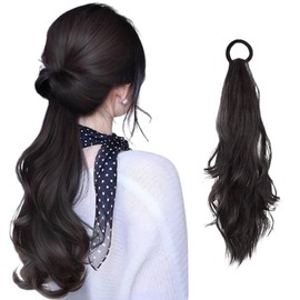 GFun Ponytail Wig, Extension, 19.7 inches (50 cm), Hair Extension, Elastic Kimono, Wedding, Cosplay, Shichi-Go-San Coming of Age Ceremony, China Twin-Tail Wig, Point Wig, Black Brown