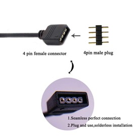 RGBZONE 2 Pack Black 4 Pins LED Splitter Cable Strip Connector 4 Way Y Splitter for 1 to 4 RGB 5050 3528 LED Light Strips with 10x Male 4 Pin Plugs (11.8in/30cm)