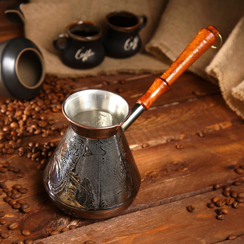 25 Oz Copper Turkish Greek Arabic Engraved Coffee Pot Stovetop