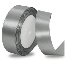 Satin Ribbons Silver 25 mm Wide, 23 Metres Grey Gift Ribbon for Gift Wrapping, DIY Crafts, Bouquets, Bow Making, Birthday and Wedding Decorations