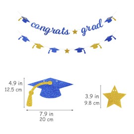 Pargleev Congrats Grad Glitter Banner 2025 Graduation Congratulations Party Decorations Blue