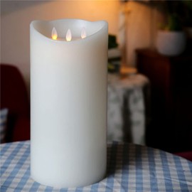 NONNO & ZGF 3 - Wicks Moving Flameless 12 inch High Candle, Led Wax Battery Operated Candles with Remote Control and Timer Function, Ivory,12 inch