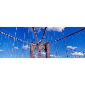 Walls 360 Peel & Stick Wall Mural: Brooklyn Bridge with Blue Sky and Clouds (24 in x 9 in)