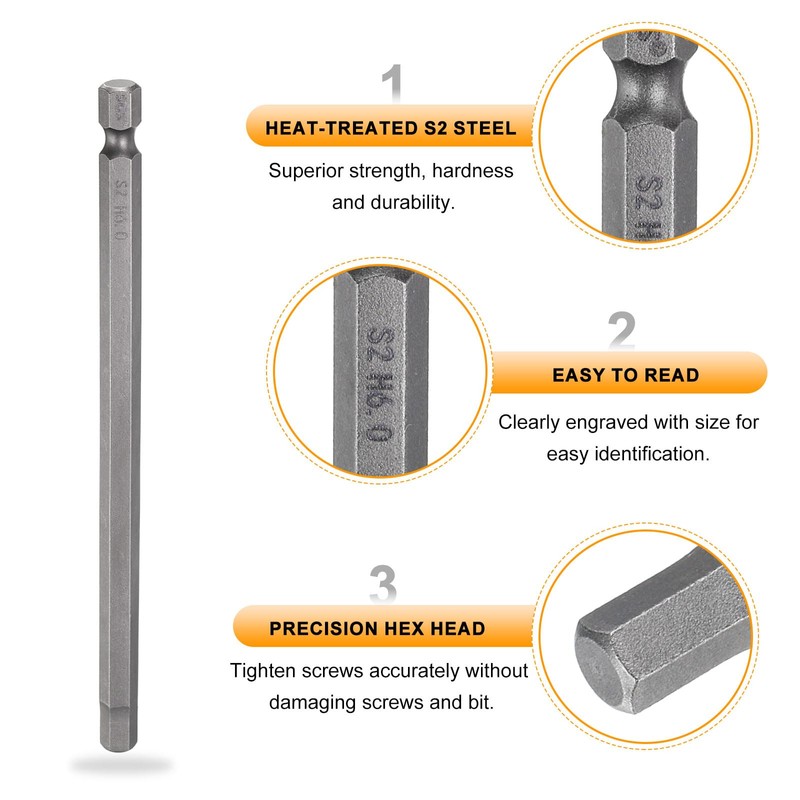 sourcing map 2pcs H6.0 Hex Head Drill Bit Wrench 6mm