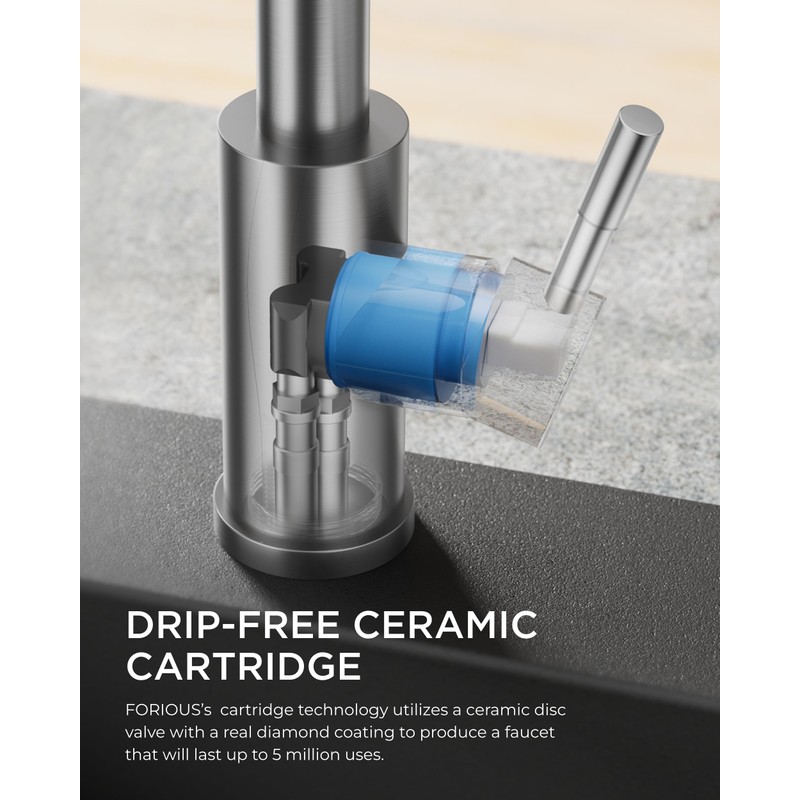 FORIOUS Kitchen Faucets with Pull Down Sprayer, Brushed Nickel Stainless
