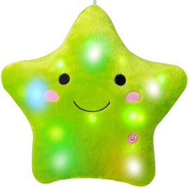 DearSun 13''Creative Twinkle Star Colorful Night Light Plush Pillows Light up Night Stuffed Toys Perfect for Birthday Christmas Holiday Valentines (Green)