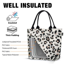 Aosbos Insulated Lunch Bag 10L Leak-Proof Lunch Bags for Women Reusable Lunch Tote Bag Soft Cool Bag Lunch Box Thermal Cooler Tote Bag for Ladies Kids Girls Adults Work School Beach Picnic, Leopard
