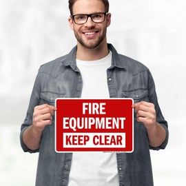 Fire Equipment Keep Clear Sign, 10x7 Inches, 4 Mil Vinyl Decal Stickers Weather Resistant, Made in USA by My Sign Center
