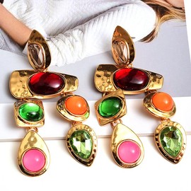 DIAMANTIO 18K Gold Tassel Earrings with Rhinestone Inlay - Unique Vintage Boho Dangle Statement Jewelry for Women - Hypoallergenic Prom Accessories