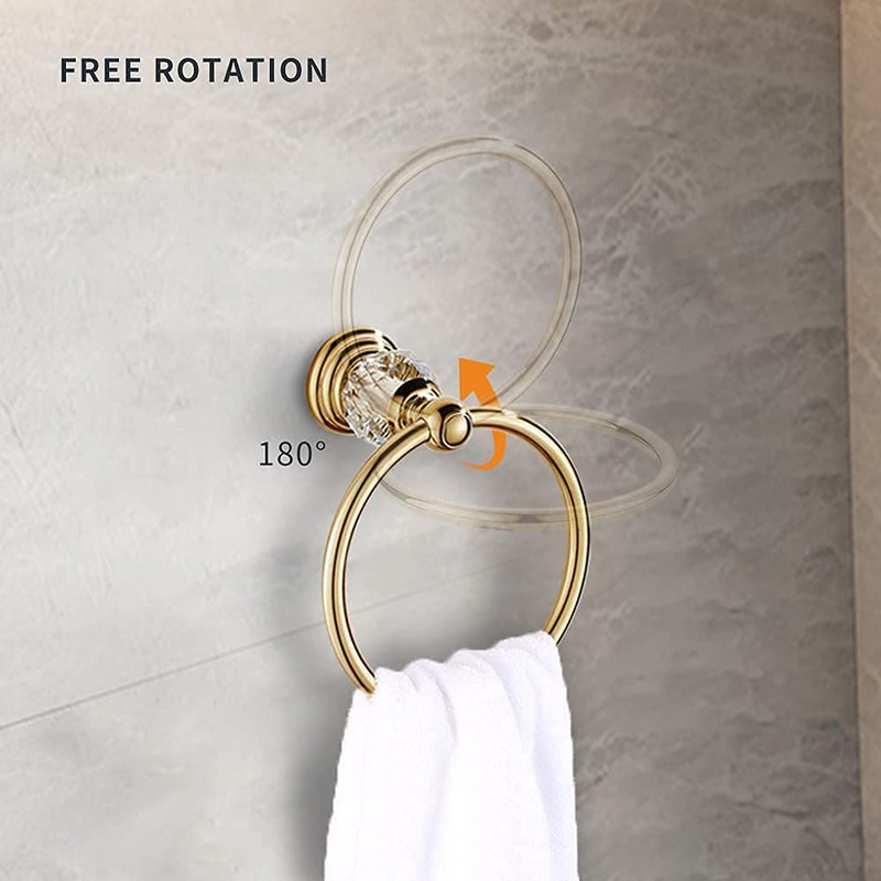 WOLIBEER Gold Bathroom Accessories, Brass Crystal Towel Bar Set Toilet