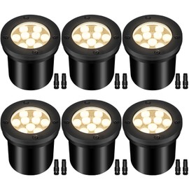 9W Low Voltage Landscape Lights, AC/DC 12-24V In-Ground Lights IP68 Waterproof 2700K Warm White Outdoor Well Lights for Yard Pathway Driveway Deck(6 Pack)