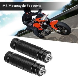 Motorcycle Foot Pegs, 2 Piece Universal CNC Non-Slip Motorcycle Footrests M8 Foot Pegs for Passengers, Black