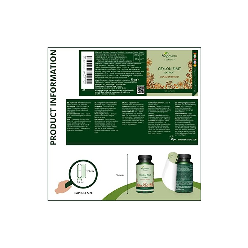 Ceylon Cinnamon 2000mg Vegavero® | High Strength Extract (8:1) |