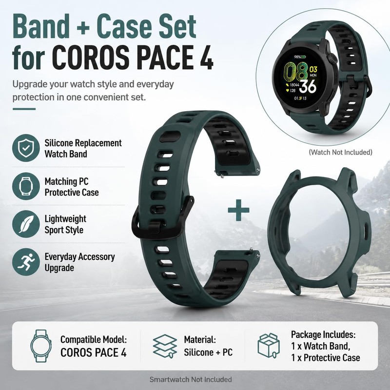 QHBAMD Silicone Watch Band Compatible with COROS PACE 4, Adjustable