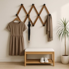 simarro 4 Pcs Accordion Wall Hanger, Expandable Coat Rack Wooden Hat Rack Including 8 Peg Hooks, X Shape Wall Mount Hat Holder for Hats Coat Scarf Jackets Purses