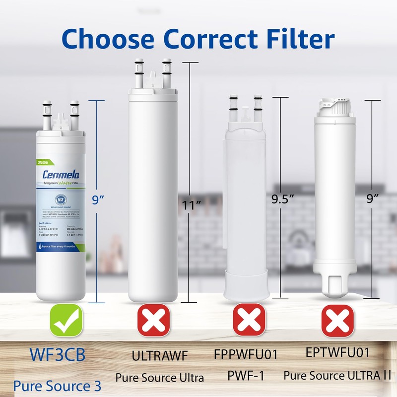 WF3CB Replacement Water Filter, Compatible with Frigidaire WF3CB, Pure Source