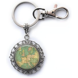 Llavero de mapa de Europa, joyería de mapa, mapa de moda, llavero de mapa de Europa, joyería de mapa antiguo, regalo de viajero, A0292