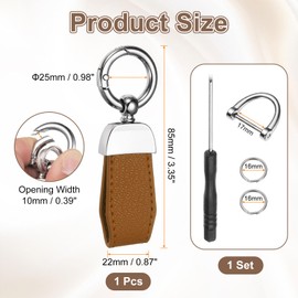 uxcell Car Key Chain, Zinc Alloy Leather Car Keychain Anti-lost D-Ring Key Chain Fob 360 Degree Rotatable Decorative with Screwdriver for Men and Women, Silver/Brown