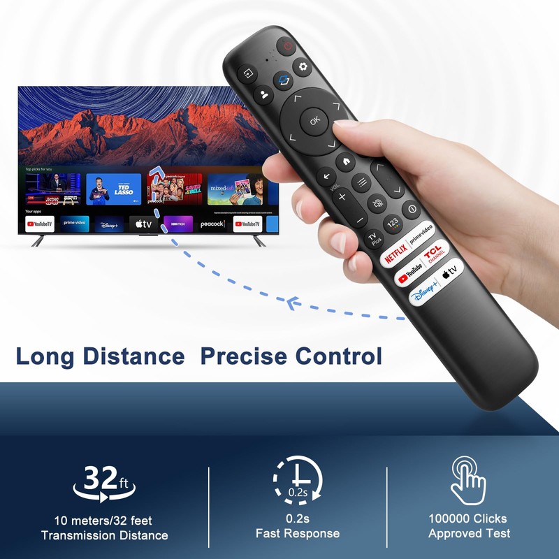 for TCL-Google-TV-Remote-Control Replacement,RC813 Compatible with TCL QM8/QM7/Q7/Q6/Q5/S5/S4/S3 4K UHD HDR