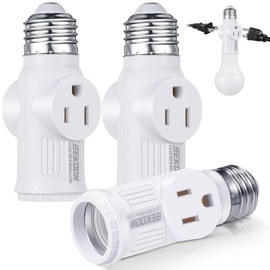 Feekoon 3 Pcs Light Socket to Plug Adapter, E26 Lamp Sockets Converter to 3-Prong Outlet & Bulb Holder, Screw-in Light Socket Adapter for Garage, Porch & Utility Areas (White)
