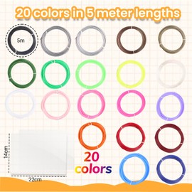 RtottiM 3D Pen PLA Filament 1.75 mm, 20 Colours, 5 m each, 3D Pen Accessories, 3D Pen Filament, 3D Pen Refill Packs Set, 3D Pen PCL Filament, 3D Oodler Refill Packs