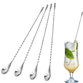4PCS Stainless Steel Cocktail Bar Spoon Set, 10Inch Spiral Stirrers, Silver