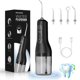Irrigador Bucal, 3 Modos de Limpieza y 4 Puntas, Irrigador Dental Portátil y Recargable USB, IPX7 Impermeable, Limpieza Dental Portatil para Viajes y Hogar (Negro)