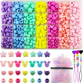 JJzxwish 1451 Pcs Hair Beads for Braids for Girls with Elastic Rubber Band Threaders Kit, Candy Color Acrylic Mickey Beads Heart Beads Star Beads Pastel Pony Beads Kandi Beads for Hair Jewelry Making