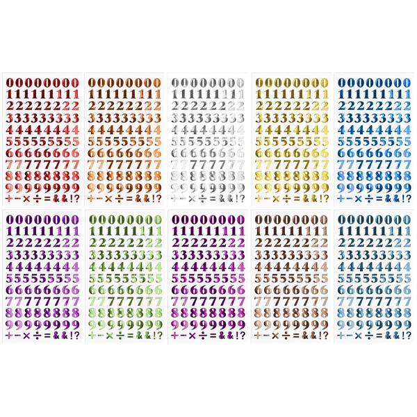 10 Sheets Number Letter PU Material Self-Adhesive Stickers for DIY