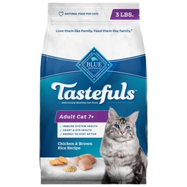 Blue Buffalo Tastefuls Mature Dry Cat Food for Adult Cats 7+, Made in the USA with Natural Ingredients, Chicken & Brown Rice Recipe, 3-lb. Bag | Blue Buffalo