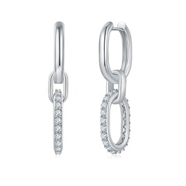 MINDDHA 18K White Gold Plated Paperclip Link Dangle Earrings for Women - Trendy, Lightweight, 925 Sterling Silver Post Statement Earrings for Women - Elegant Gold Jewelry for Christmas Gifts - 35x14mm