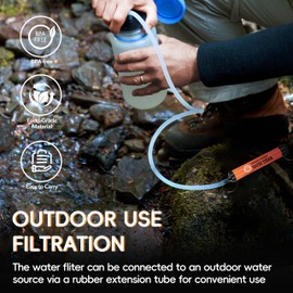 Outdoor Water Filter, 2 Pack, Drinking Water Filter for 3000 Litres, Filter Accuracy up to 0.1 Micron, Removes 99.99% of All Bacteria, Water Filter for Emergency, Survival & Camping, BPA-Free, Orange