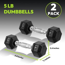 Hex Dumbbell Rubber Encased Dumbbell Strength Training Hex Dumbbell, Hand Weight For Workout & Exercise/Pair of 5LB