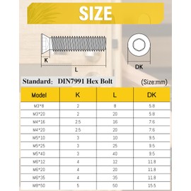Caianwin 100Pcs M3*20mm Hex Countersunk Bolts DIN7991 Machine Screws 304 Stainless Steel Countersunk Screws