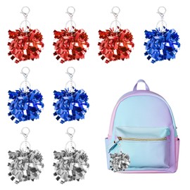 sourcing map 24 Pcs Cheer Pom Pom Keychain, Cheerleading Gift Charm Plastic Keyring Bulk for Cheerleaders Team Women Sports Events Cheer Accessory Supplies, Red/Silver Tone/Blue